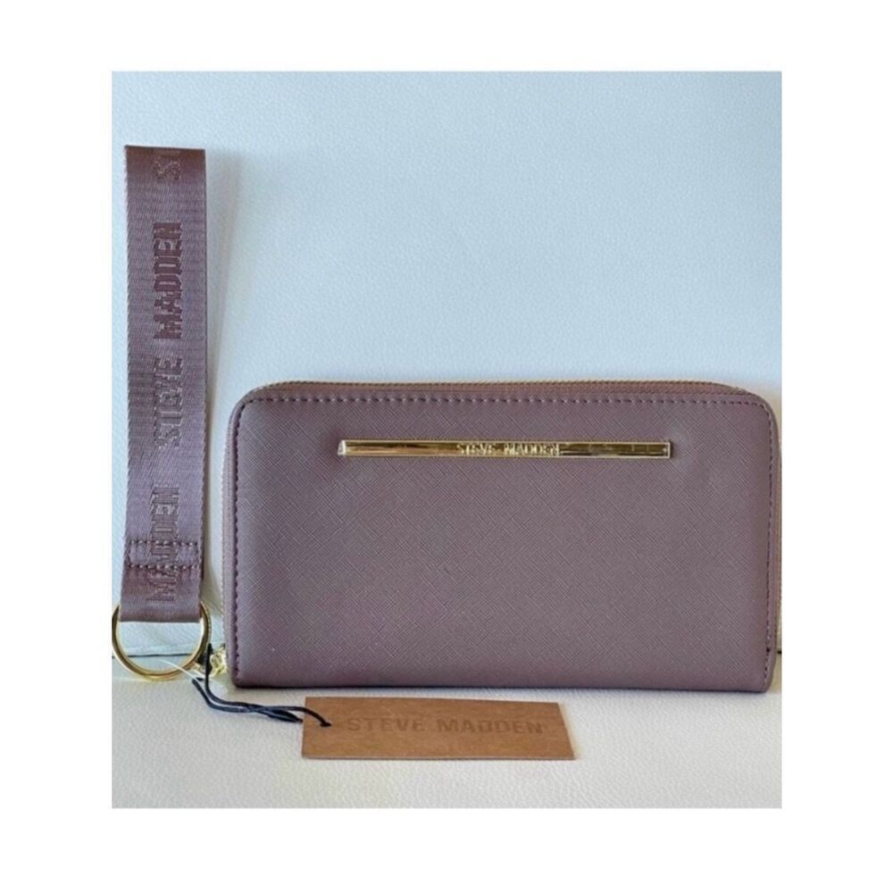 NWT Gorgeous Steve Madden BZIPWEB Tan Brown/Gold Zip All Around Wallet Wristlet